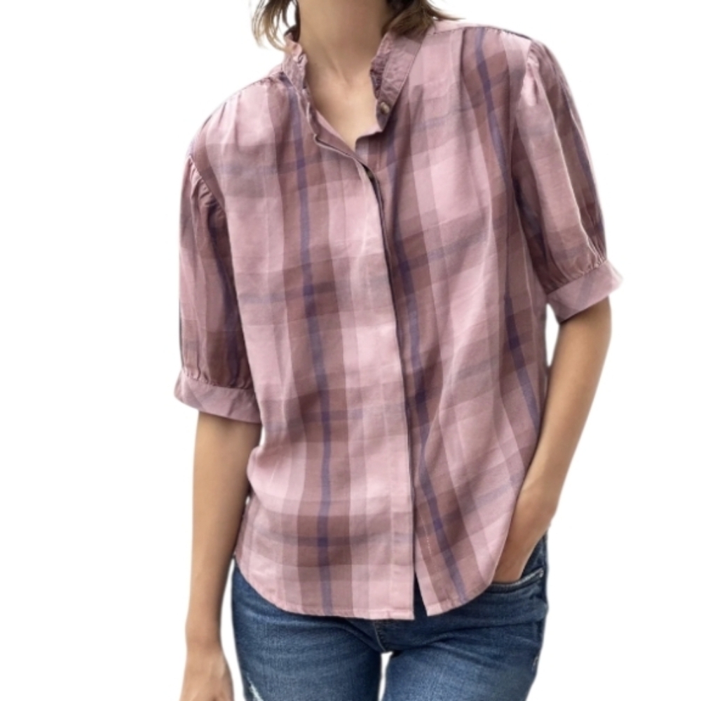 Billy T Zoe Plaid Button Down Shirt in Pink Super Soft Lyocell Top Medium